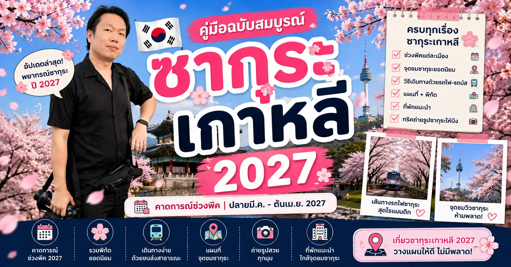 ซากุระเกาหลี 2027: ช่วงพีคแต่ละจุด + จุดชมที่ไปได้ด้วยขนส่งสาธารณะ