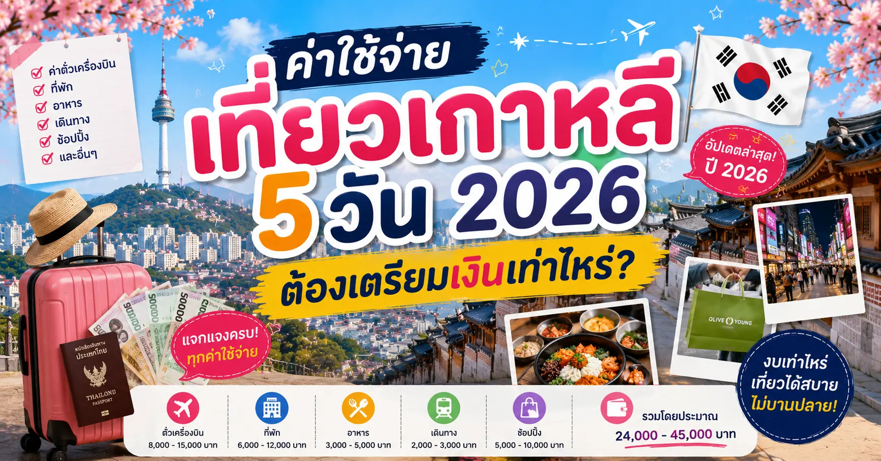 ค่าใช้จ่ายเที่ยวเกาหลี 5 วัน 2026 ต้องเตรียมเงินเท่าไหร่?