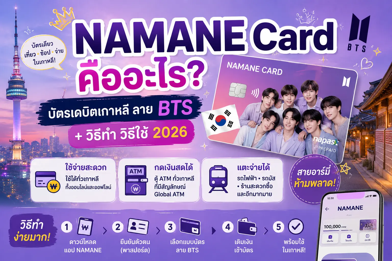 NAMANE Card คืออะไร? บัตรเดบิตเกาหลีลาย BTS + วิธีทำ วิธีใช้ 2026