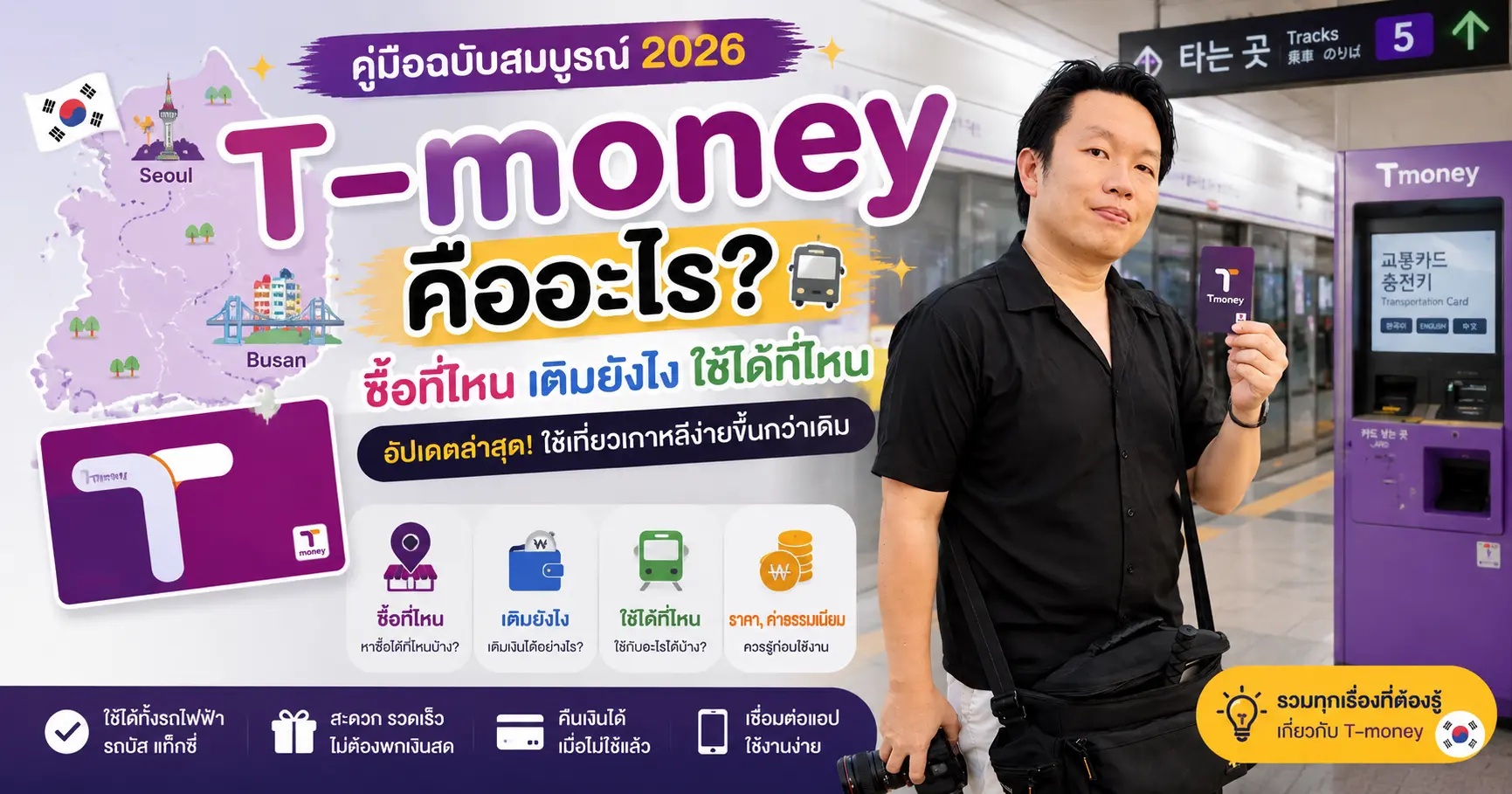 T-money คืออะไร? ซื้อที่ไหน เติมยังไง ใช้ได้ที่ไหน — คู่มือฉบับสมบูรณ์ 2026